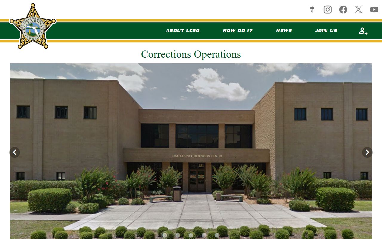 LCSO Corrections Operations page with Lake County jail capacity and inmate population figures