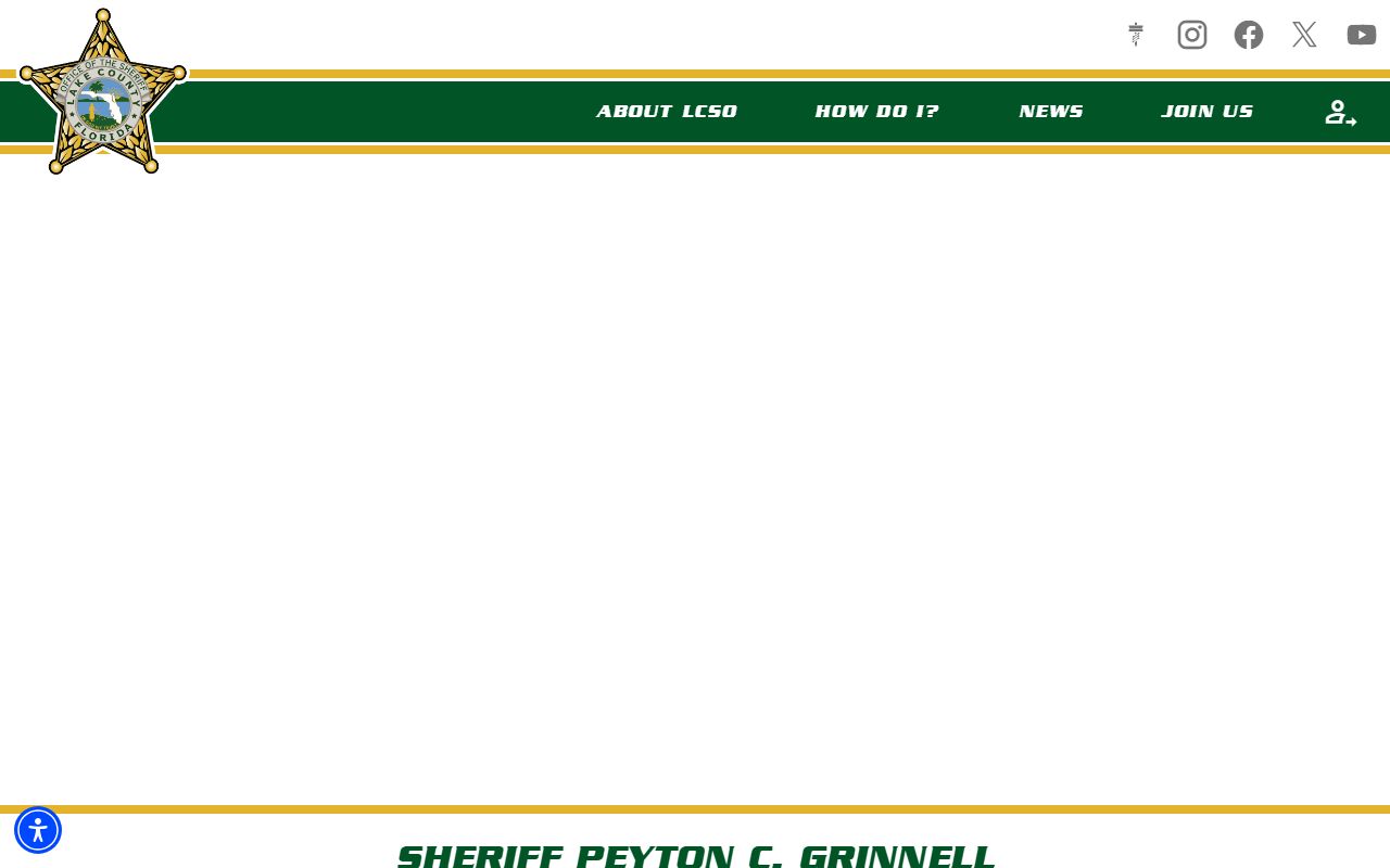 Lake County Sheriff's Office homepage with jail contact block for the inmate population