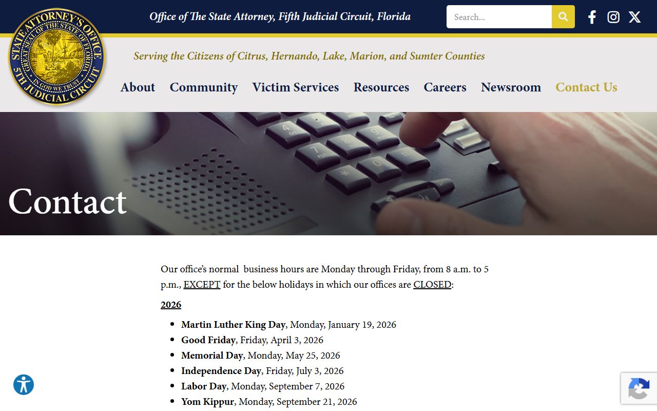 Fifth Judicial Circuit State Attorney contact page for Lake County court records after an arrest